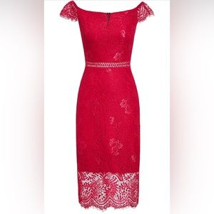 ALLANDWELL Womens Red Floral Lace Short Sleeve Knee Length Bodycon Dress Size XL